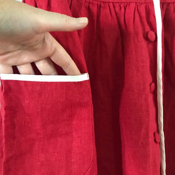 Red and White Linen Mini With Pockets Sz M - Picture 4 of 6